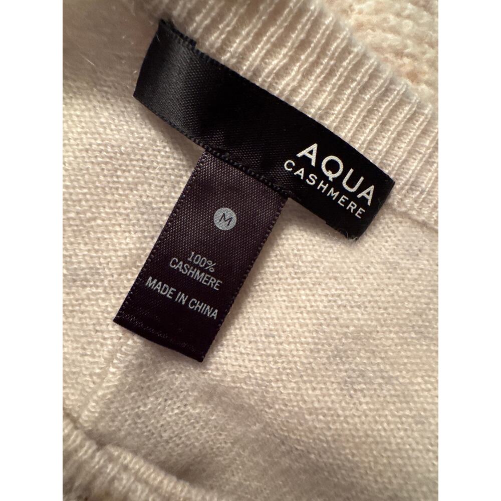 AQUA CASHMERE 100% Cashmere Button Front Cardigan Medium Tan Cream - Picture 6 of 6